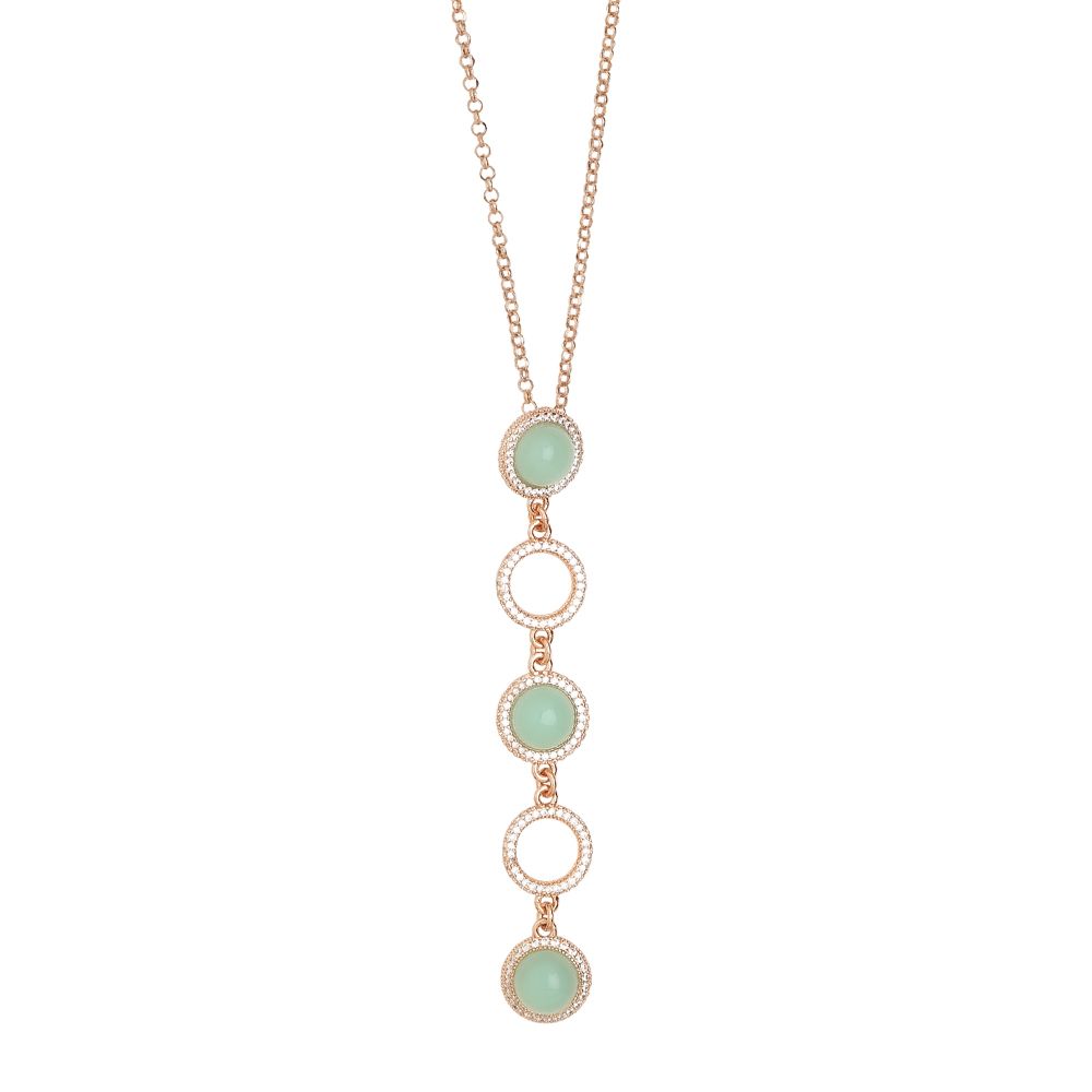 Collana con pendente di cabochon verde acqua e zirconi Default Title