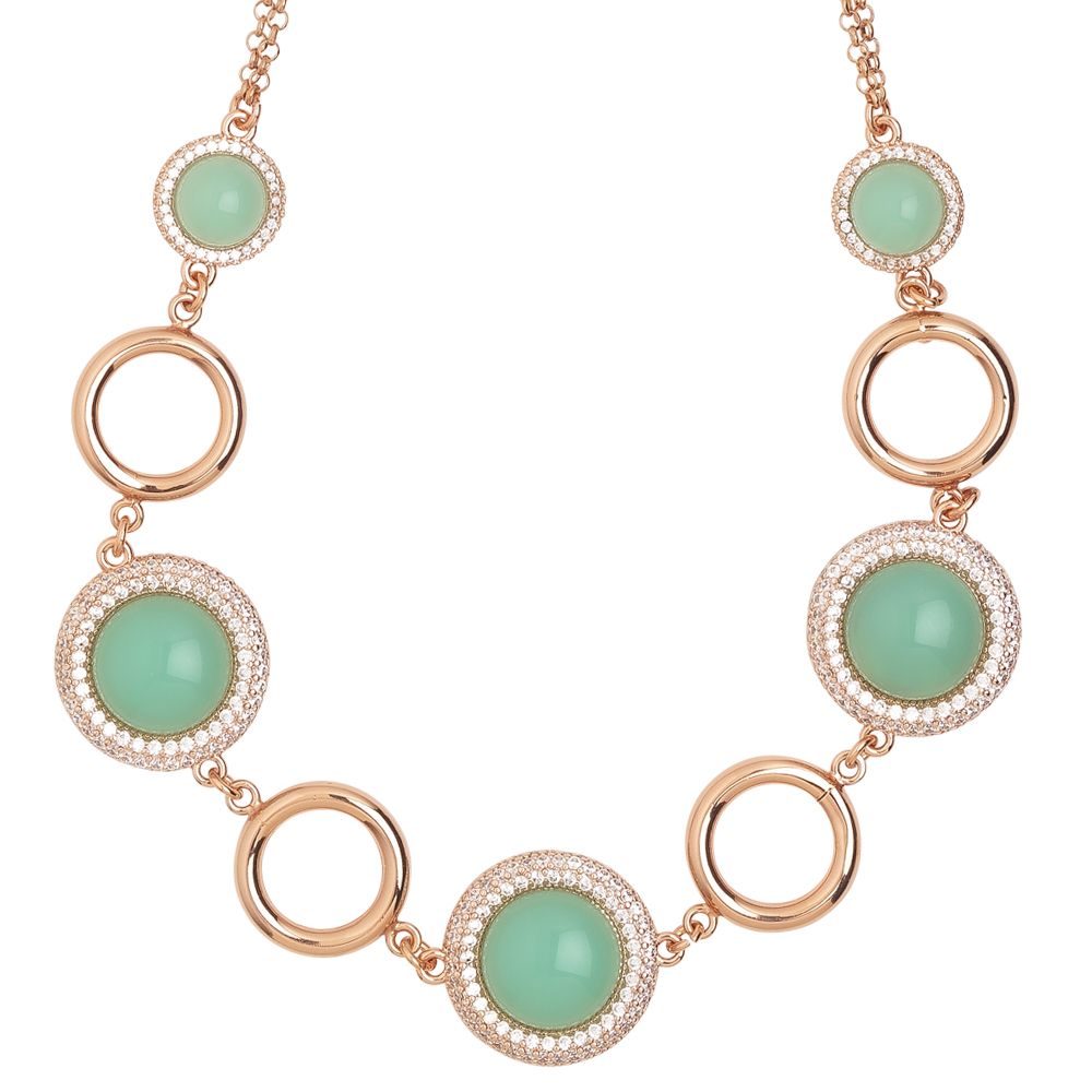 Collana doppio filo con decoro di cabochon verde acqua e zirconi Default Title
