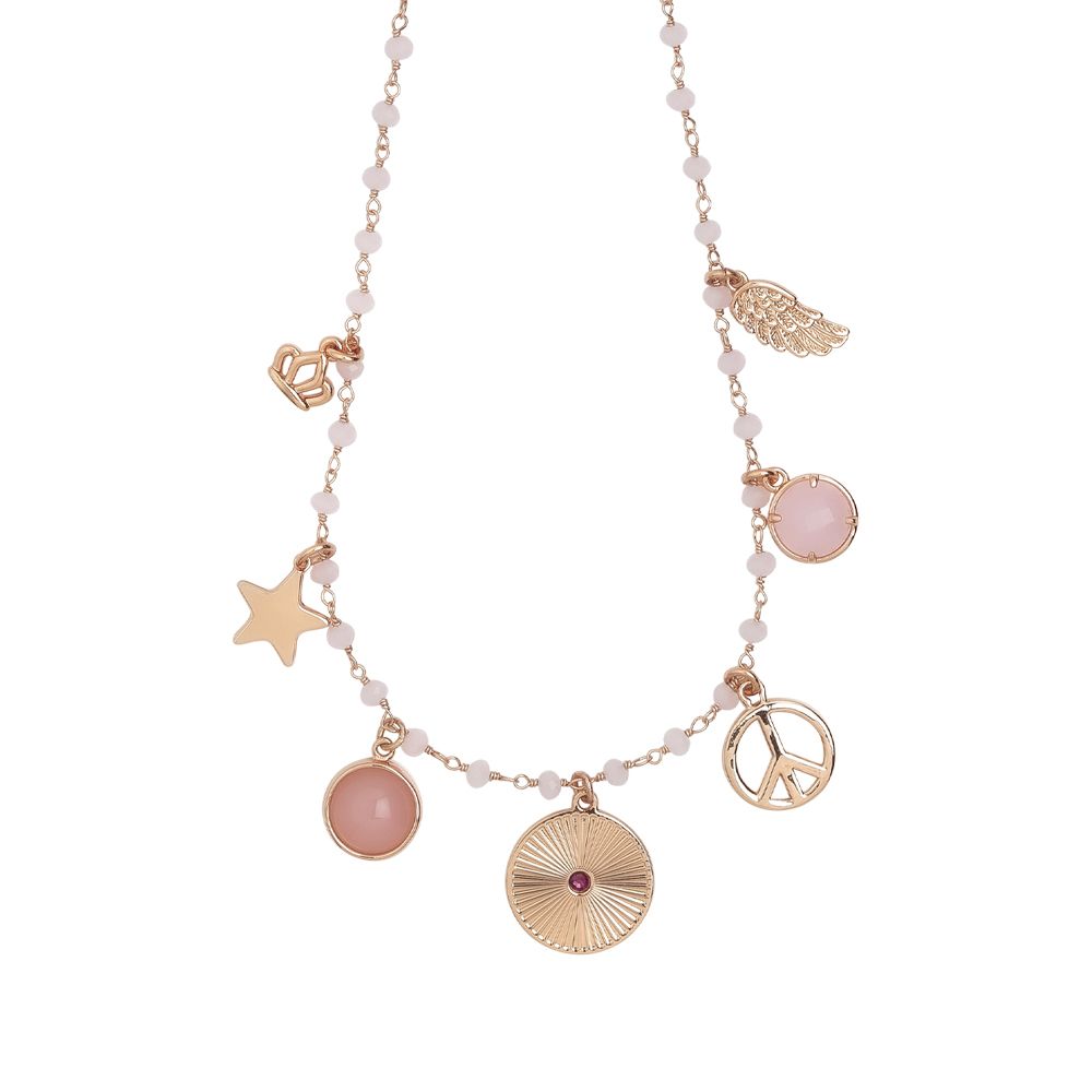 Collana rosario con cristalli rosa e charms tema "amicizia" Default Title