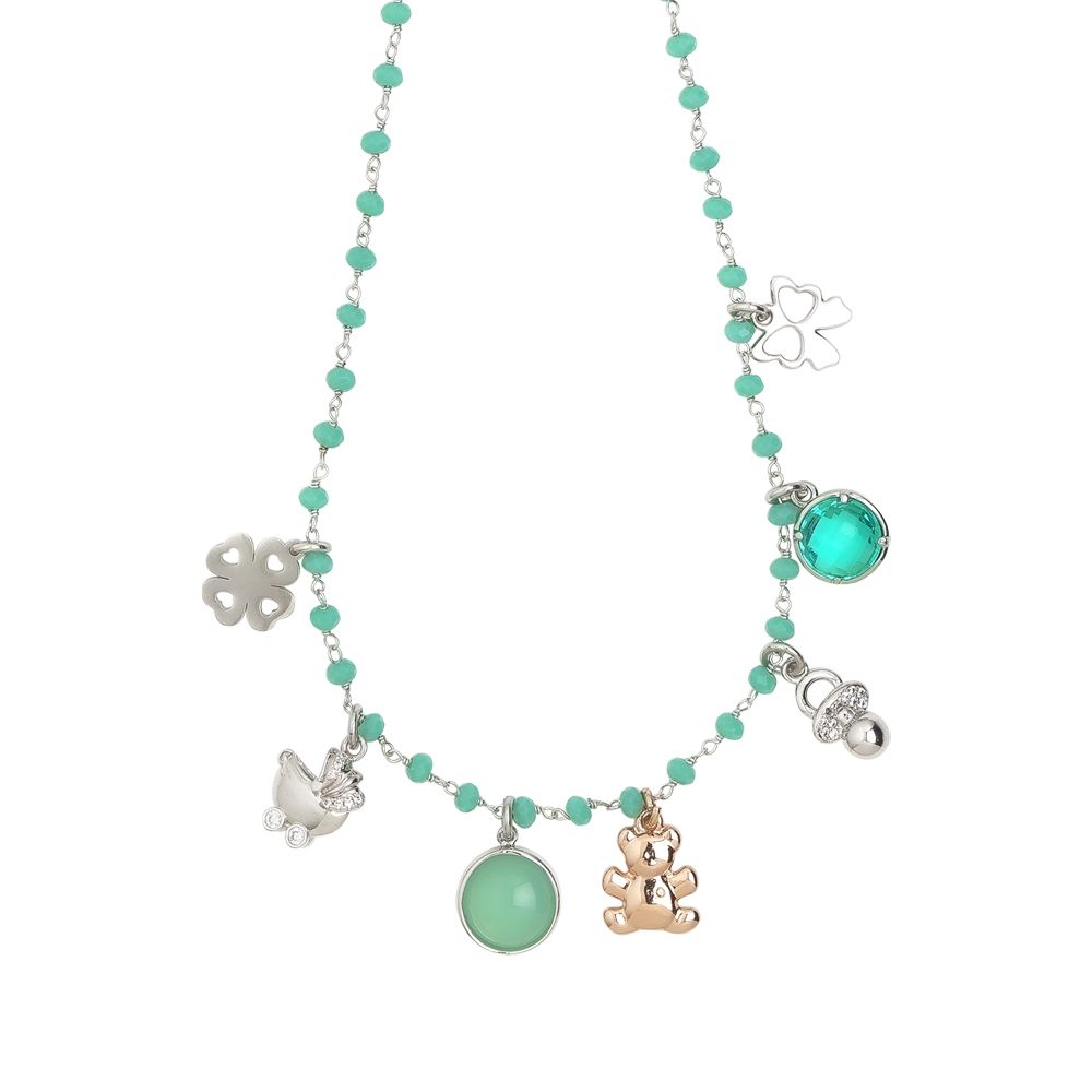 Collana rosario con cristalli verde acqua e charms tema "nascita" Default Title