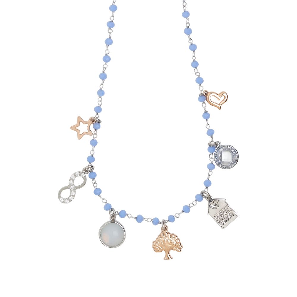 Collana rosario con cristalli azzurri e charms tema "famiglia" Default Title