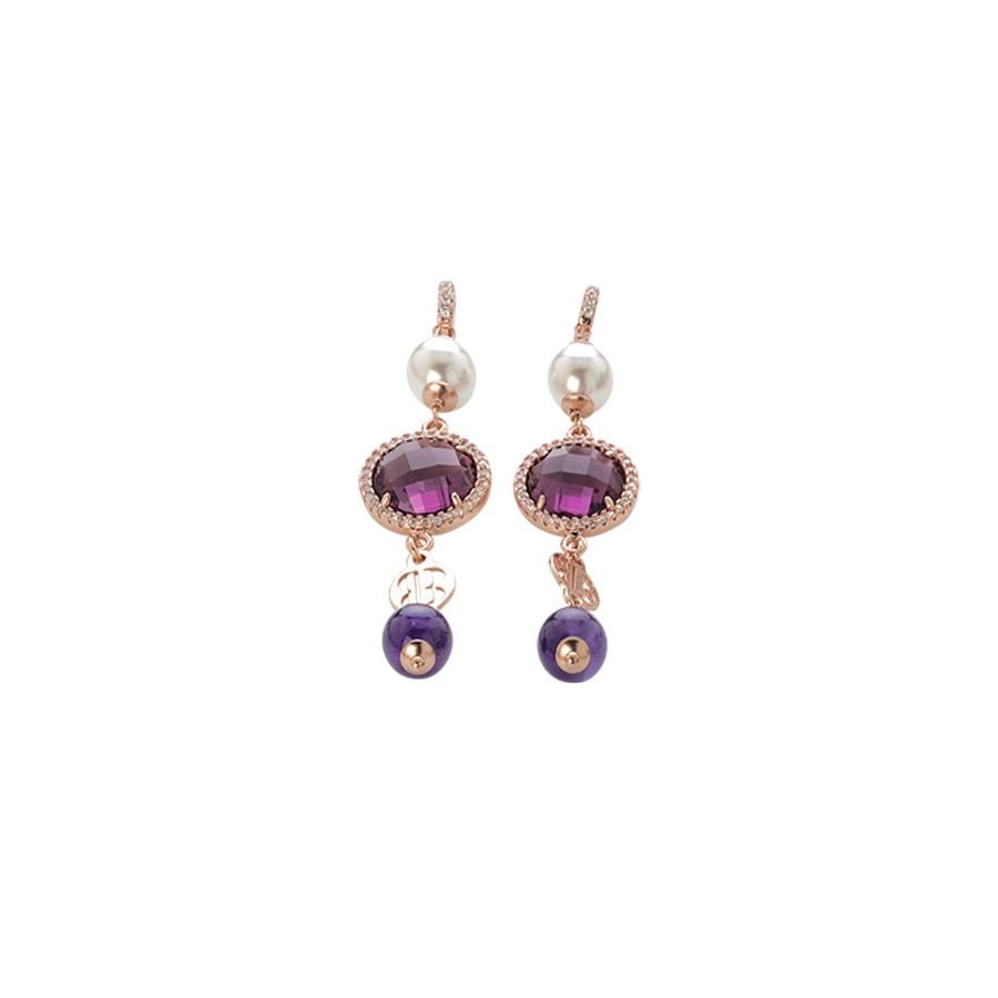 Orecchini rosati con ametista, perle Swarovski e zirconi Default Title