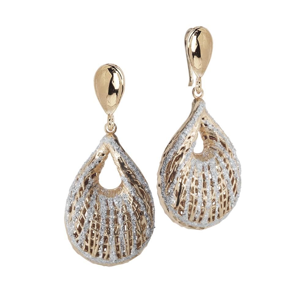 Orecchini pendenti con decoro a conchiglia e glitter silver Default Title