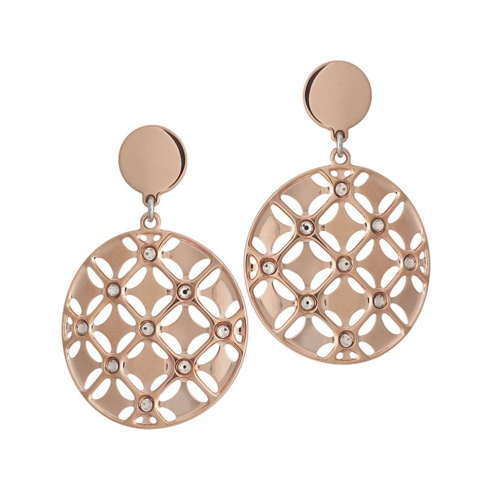 Orecchini placcati oro rosa con pendente circolare decorato in rilievo e Swarovski Default Title