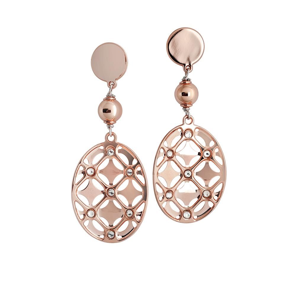 Orecchini pendenti placcati oro rosa con cerchio decorato e Swarovski Default Title