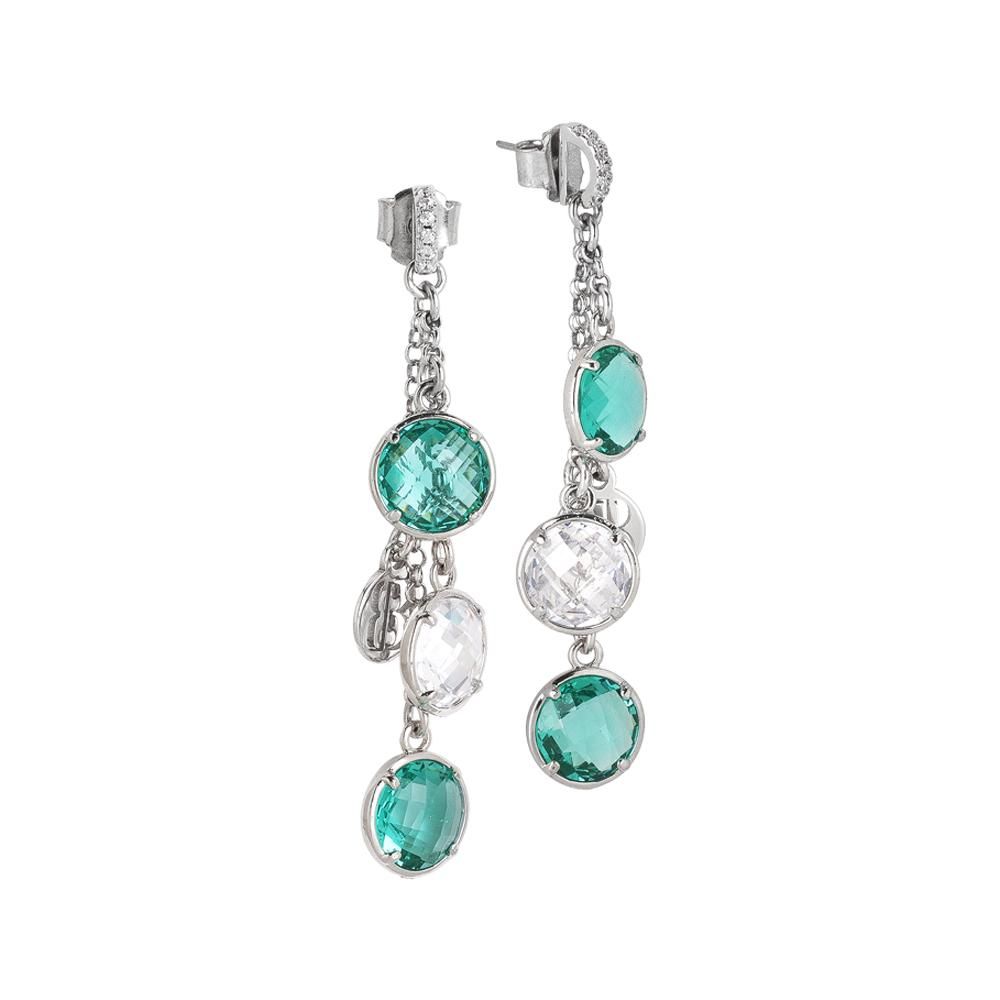 Orecchini a ciuffetto di cristalli crystal e verde acqua con zirconi Default Title