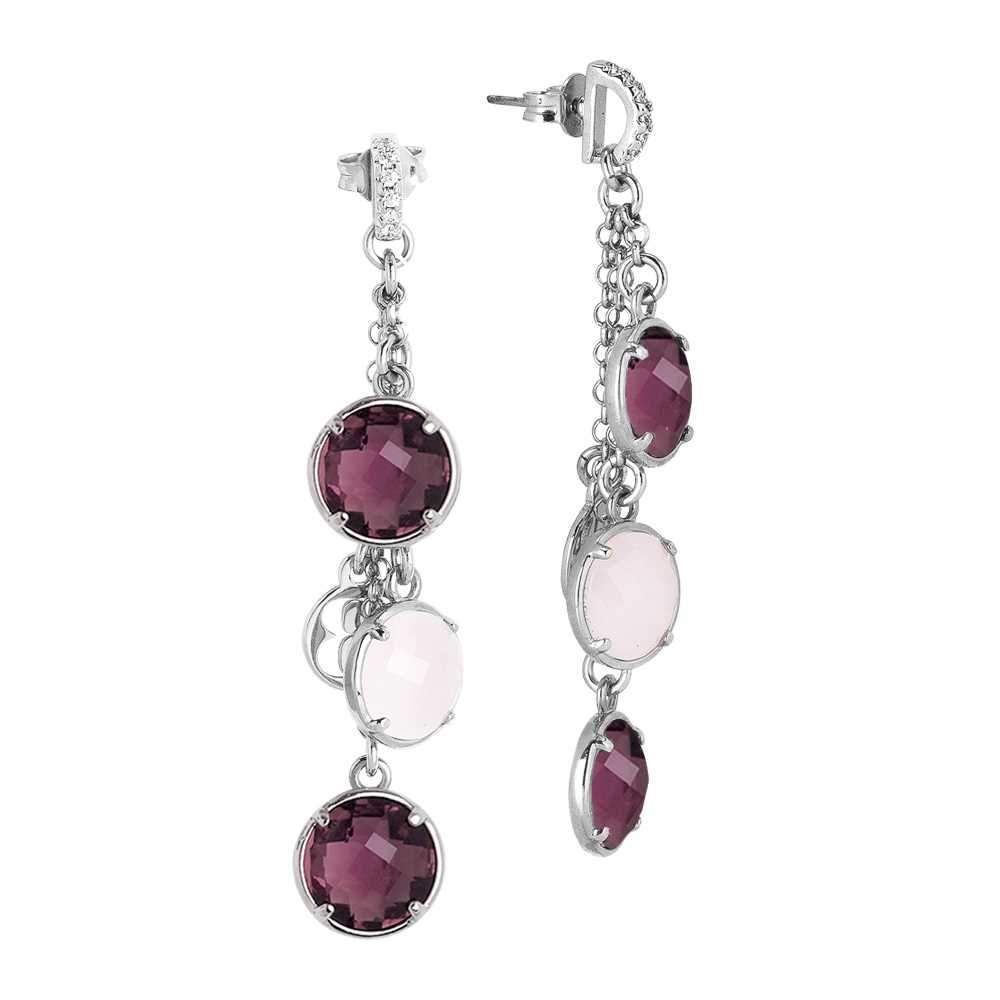 Orecchini a ciuffetto di cristalli ametista e quarzo rosa milk con zirconi Default Title