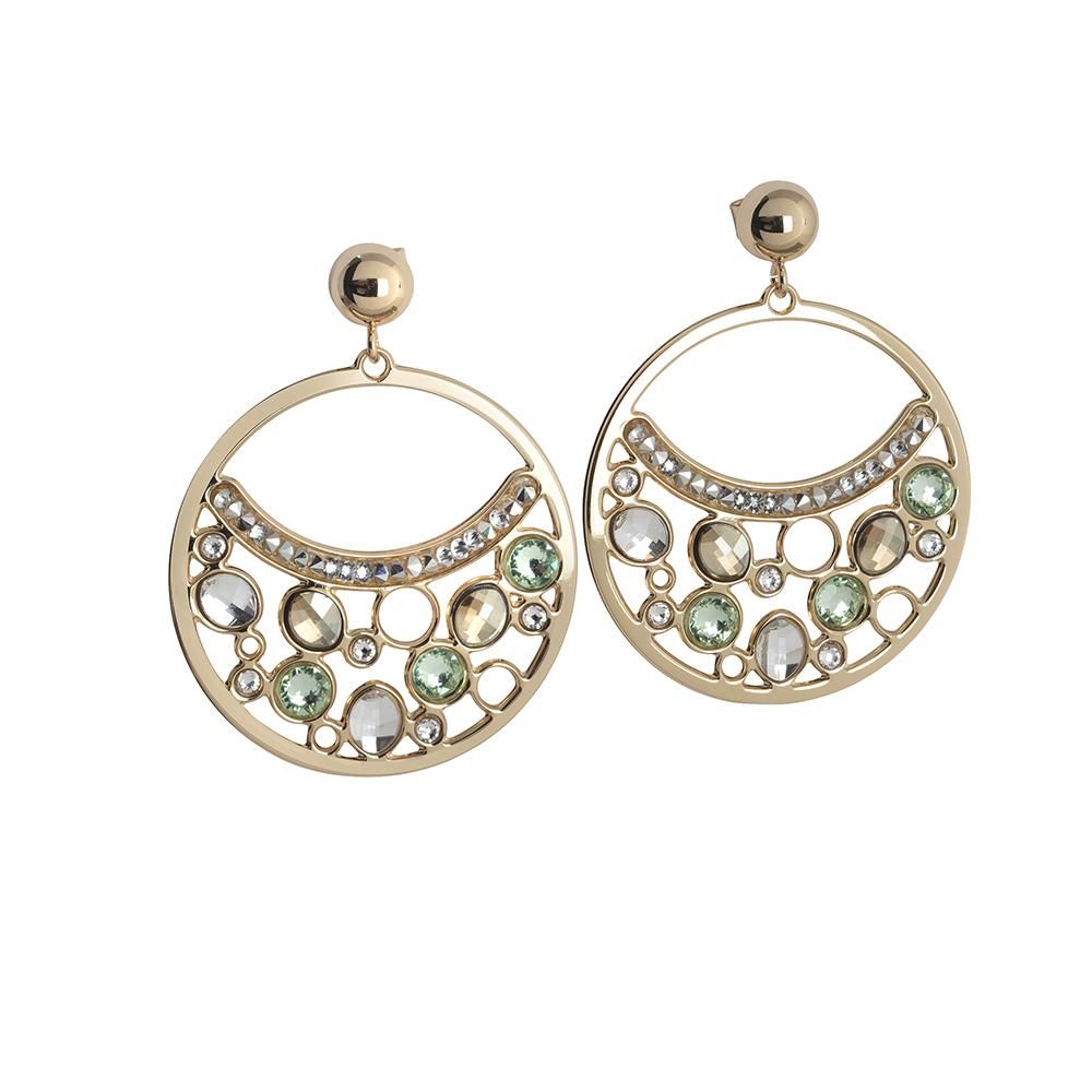 Orecchini a cerchio pendente con Swarovski crystal, chrysolite e gold Default Title