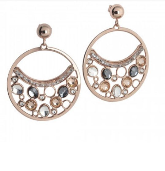 Orecchini a cerchio pendente con Swarovski crystal, peach e silver night Default Title