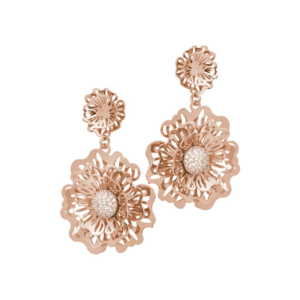 Orecchini rosati con rosa selvatica e zirconi pendente Default Title