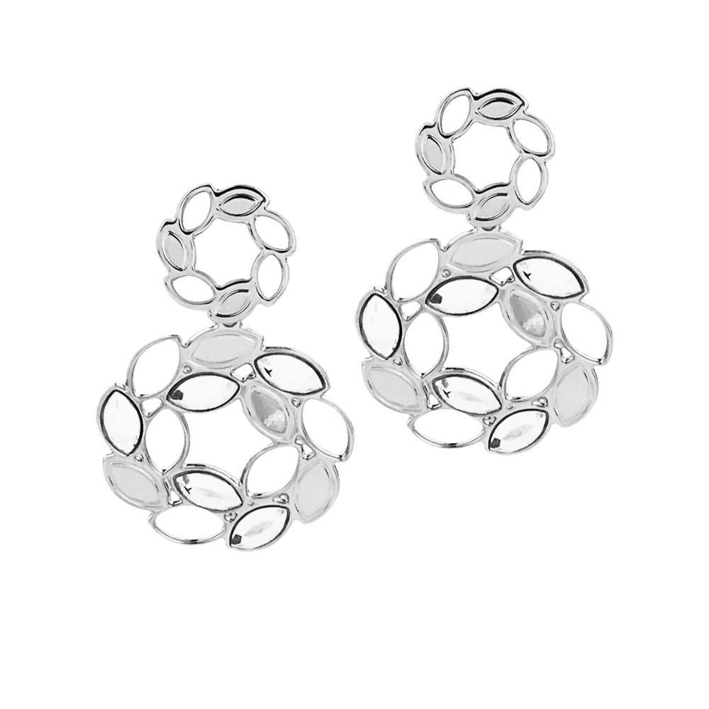 Orecchini rodiati con pendente circolare a spiga di grano e Swarovski Default Title