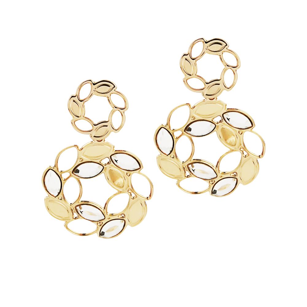 Orecchini dorati con pendente circolare a spiga di grano e Swarovski Default Title