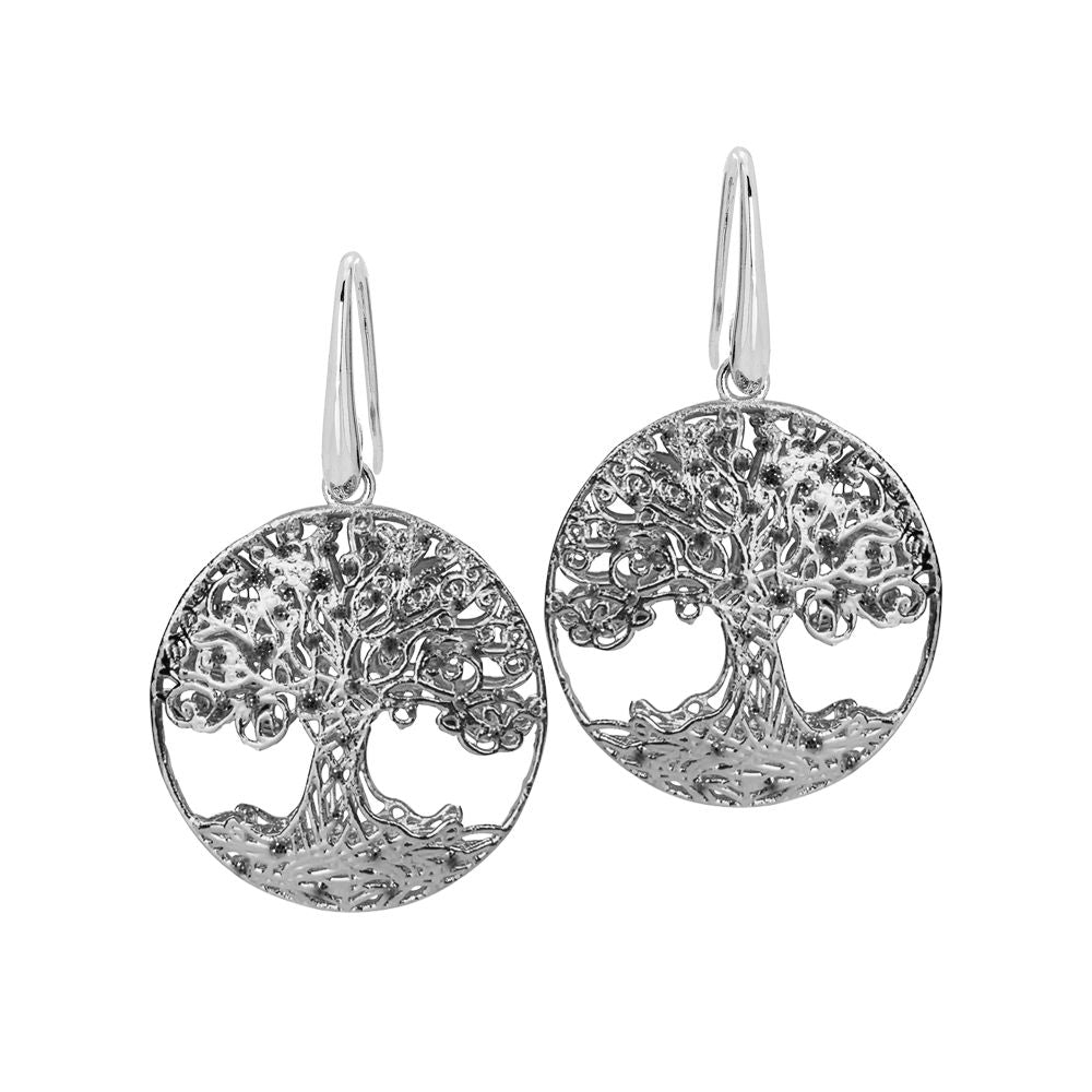 Orecchini circolari con albero della vita in glitter nero Default Title