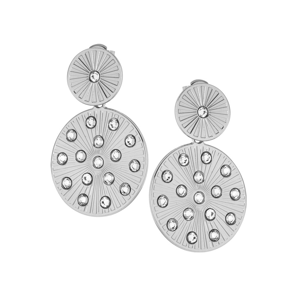 Orecchini rodiati con pendenti circolari a raggi e Swarovski Default Title