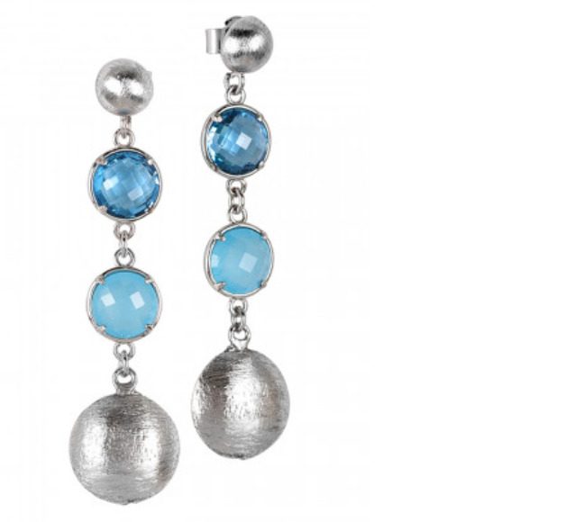 Orecchini rodiati pendenti con cristalli sky e celeste milk Default Title