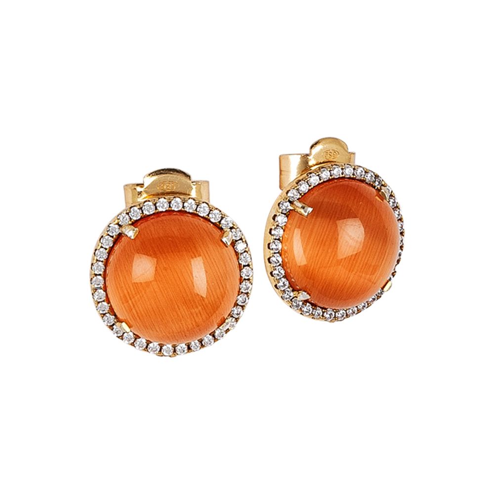 Orecchini a lobo con zirconi e cabochon arancione gatteggiante Default Title