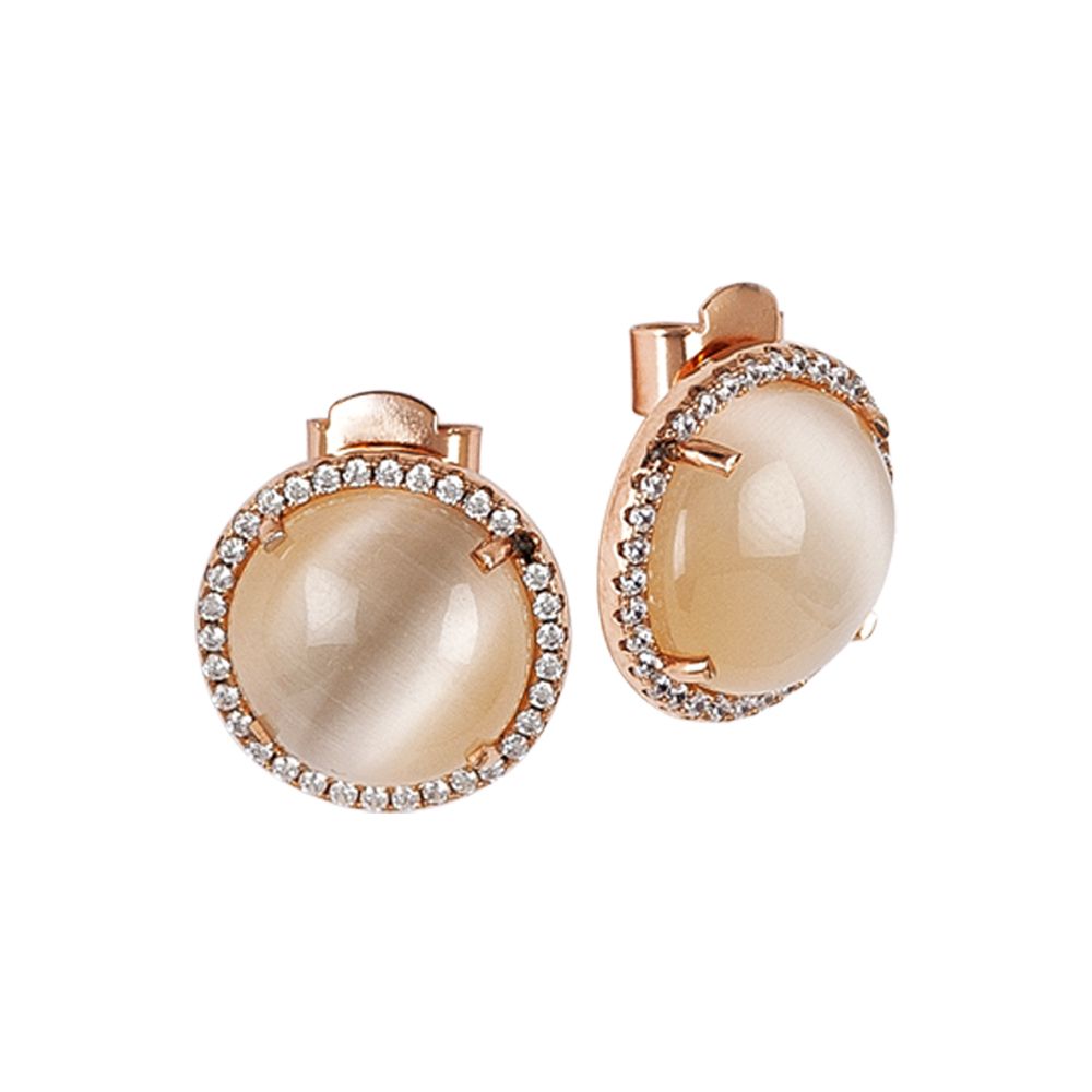 Orecchini a lobo con zirconi e cabochon beige Default Title