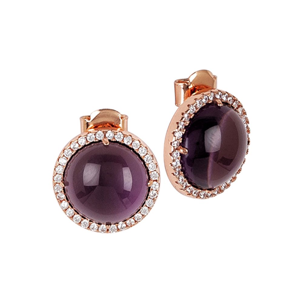 Orecchini a lobo con zirconi e cabochon color ametista gatteggiante Default Title