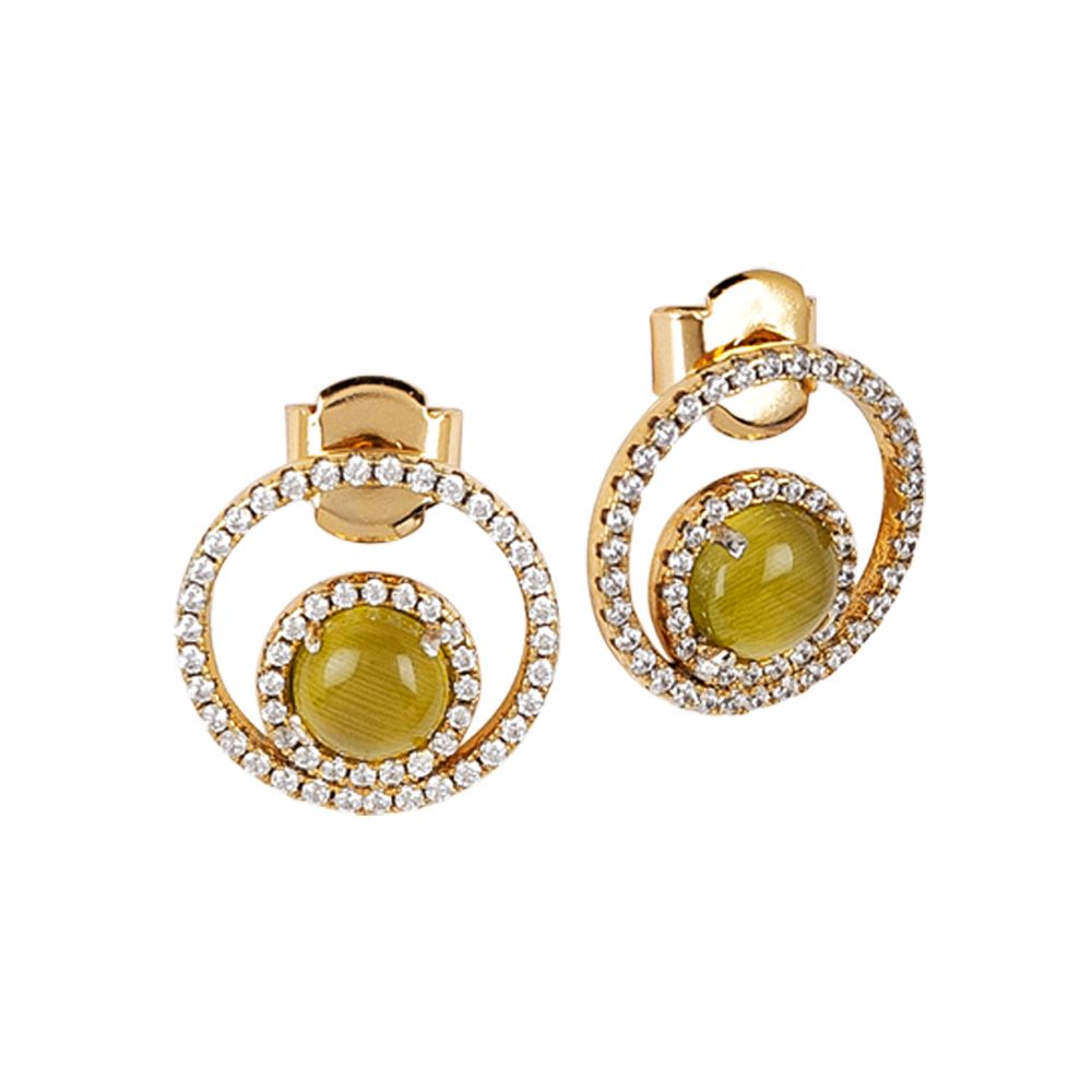 Orecchini con zirconi e cabochon interno verde olivina gatteggiante Default Title