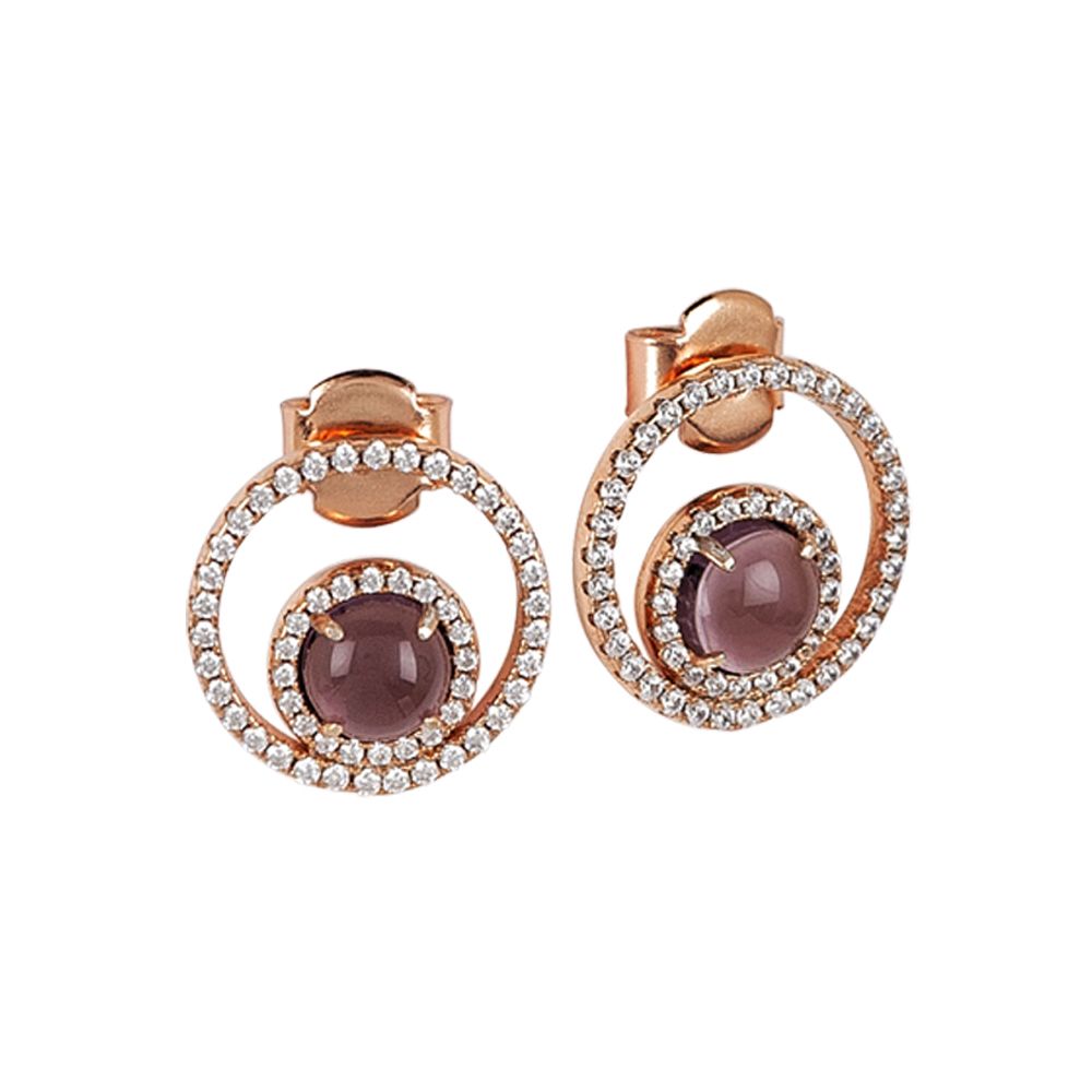 Orecchini con zirconi e cabochon interno color ametista gatteggiante Default Title