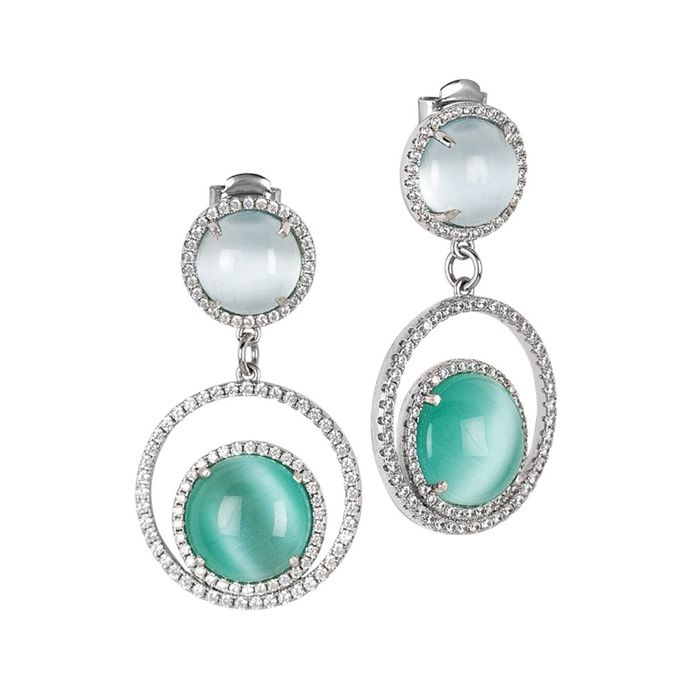Orecchini con zirconi e cabochon verde acqua e celeste gatteggianti Default Title