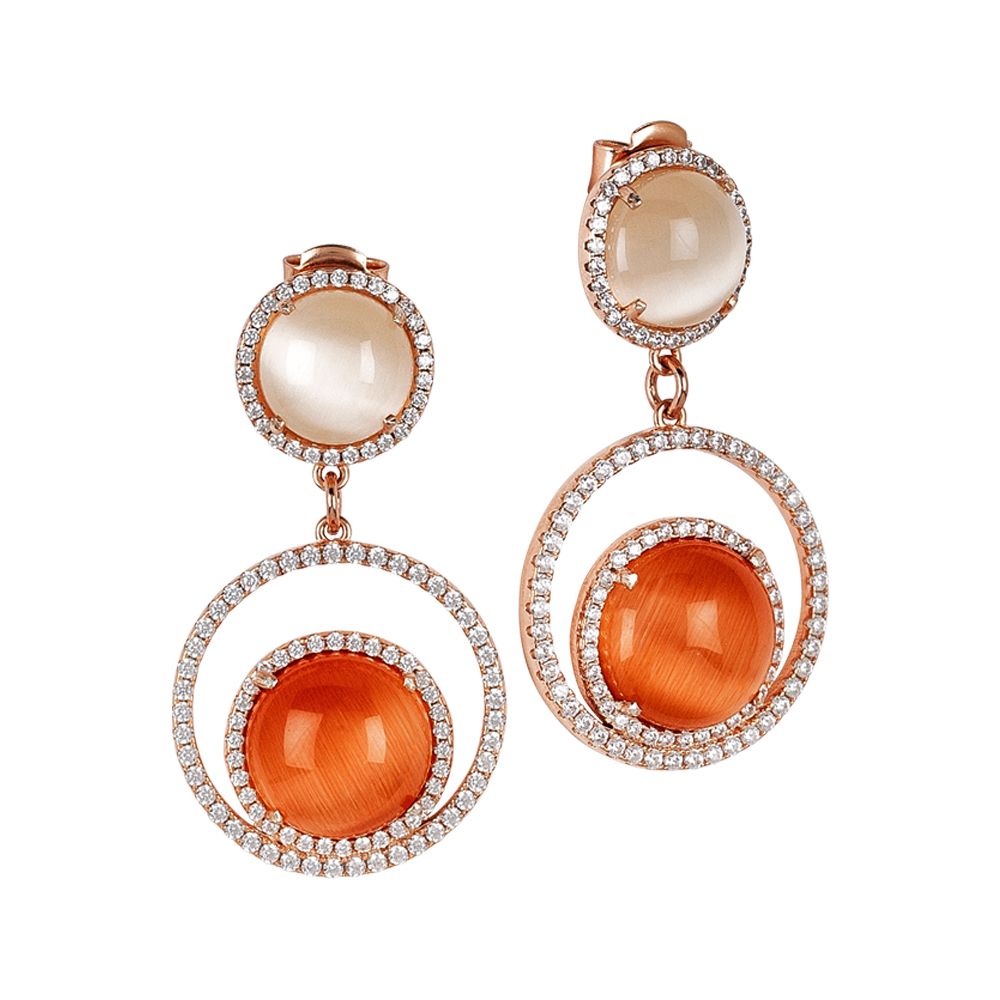 Orecchini con zirconi e cabochon beige e arancione gatteggiante Default Title