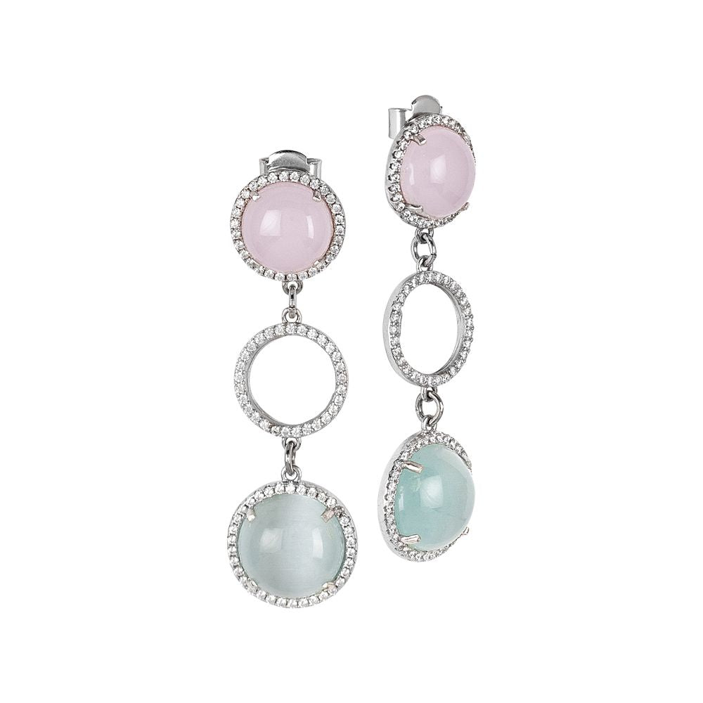 Orecchini pendenti con zirconi e cabochon rosa e celeste chiaro Default Title