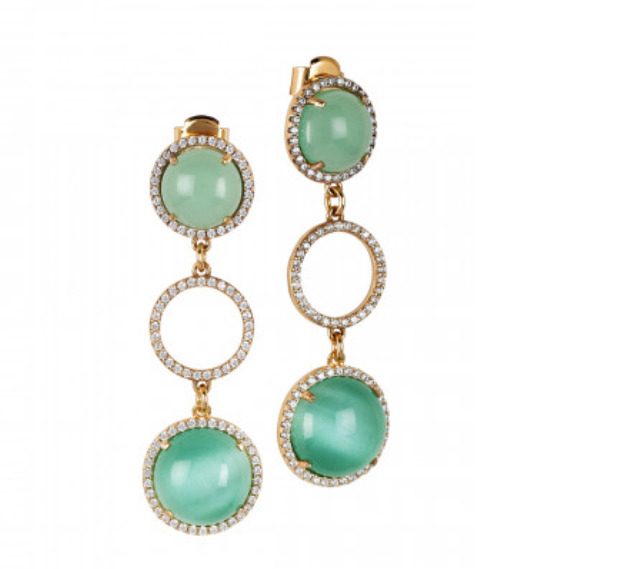 Orecchini pendenti con zirconi e cabochon verde acqua gatteggiante e verde acqua opaco Default Title