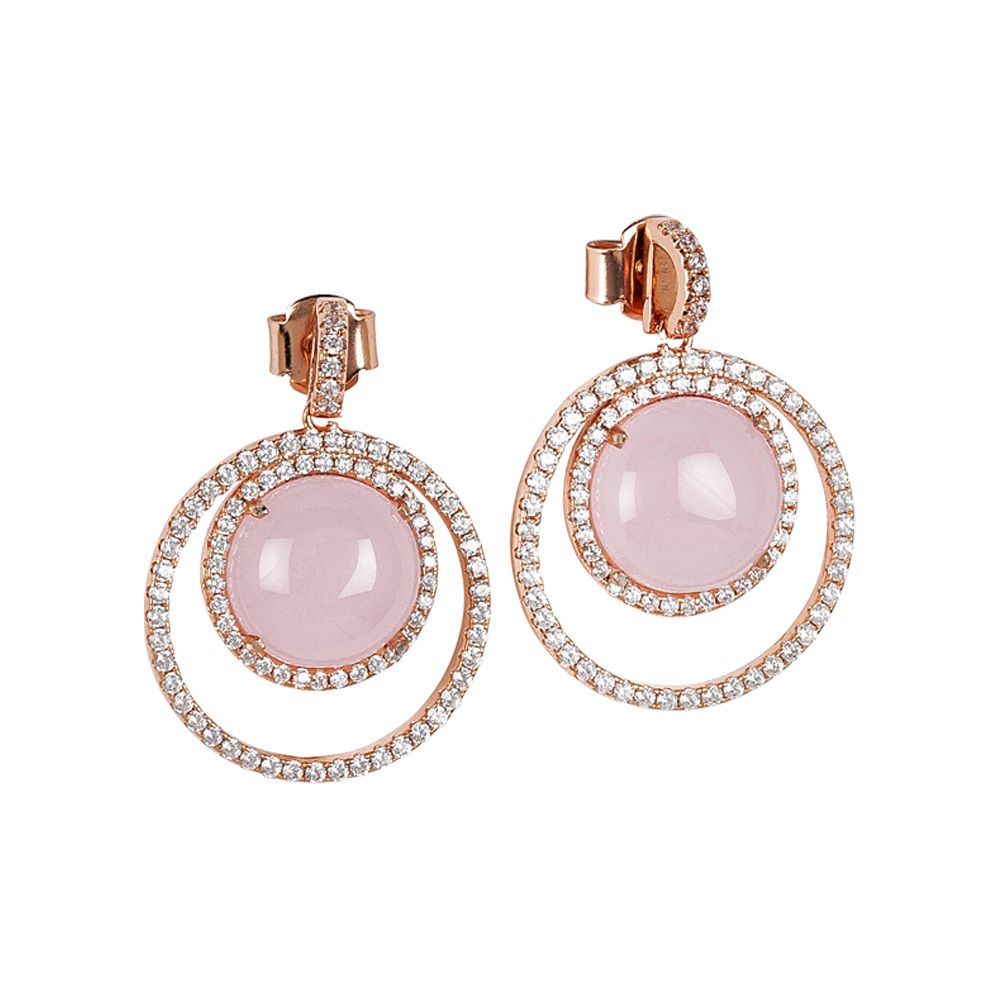 Orecchini con cerchio di zirconi e cabochon rosa chiaro Default Title
