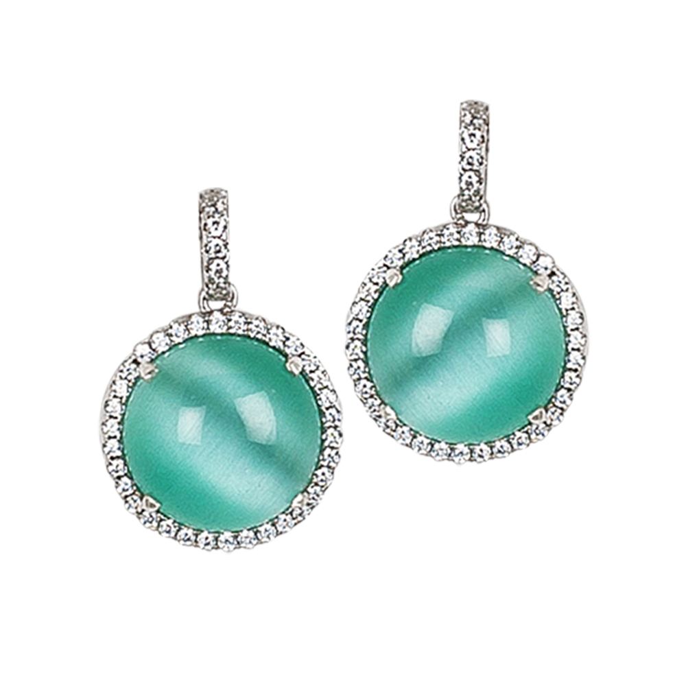 Orecchini con pendente cabochon verde acqua gatteggiante e zirconi Default Title