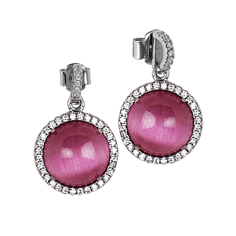 Orecchini con pendente cabochon fucsia gatteggiante e zirconi Default Title