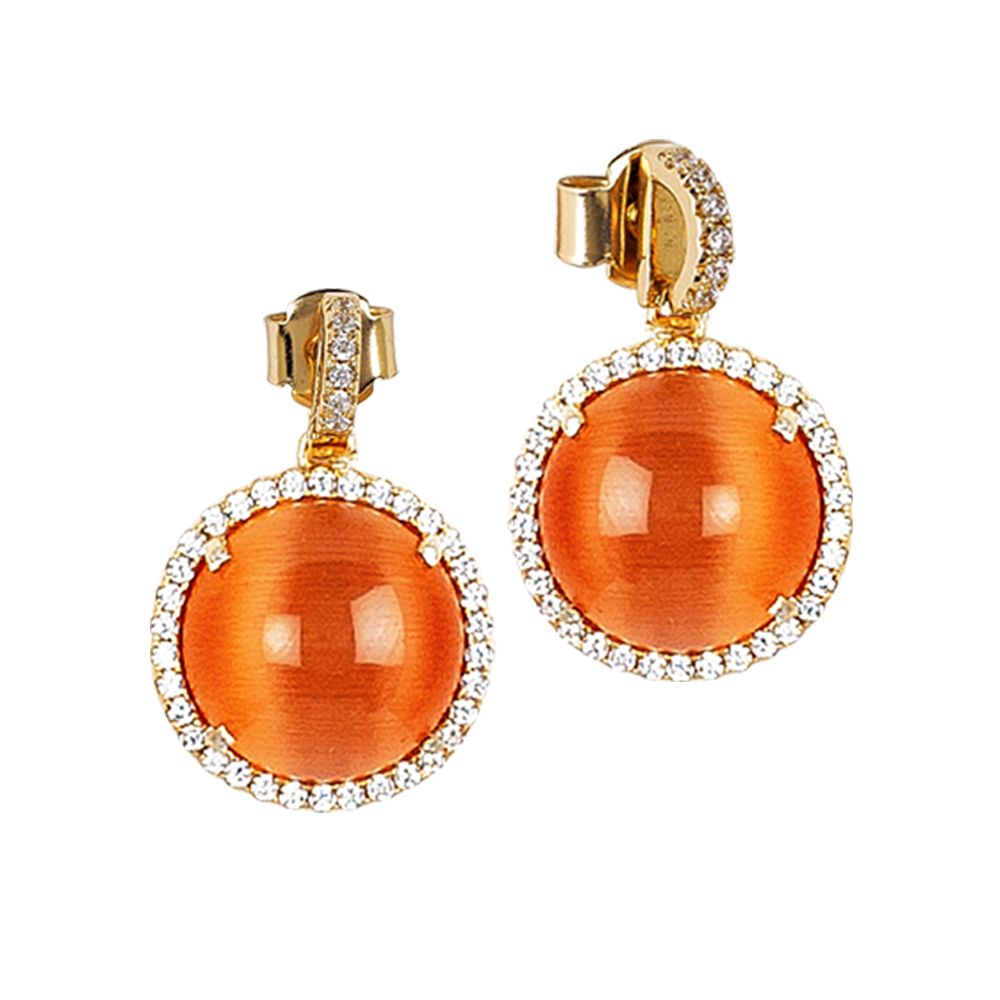 Orecchini con pendente cabochon arancione e zirconi Default Title