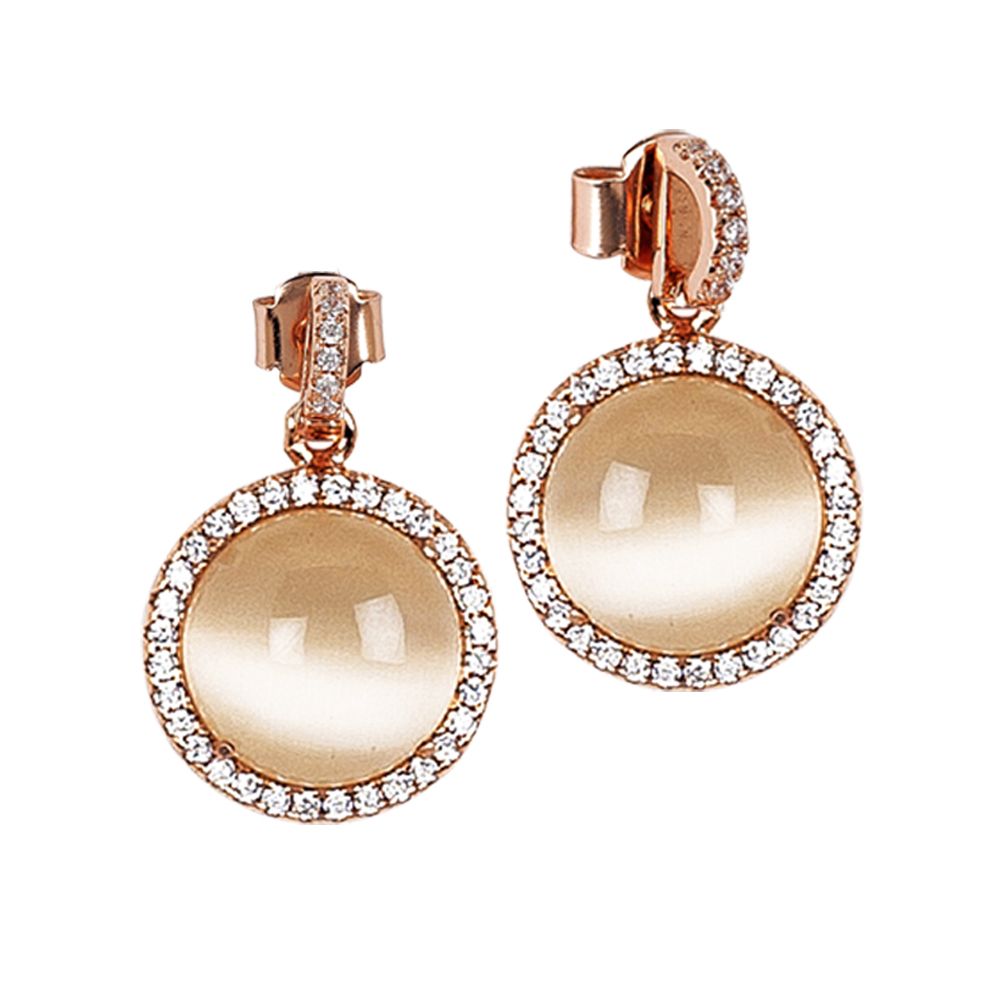 Orecchini con pendente cabochon beige e zirconi Default Title