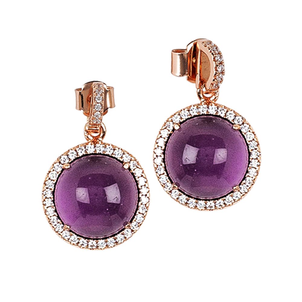 Orecchini con pendente cabochon color ametista gatteggiante e zirconi Default Title