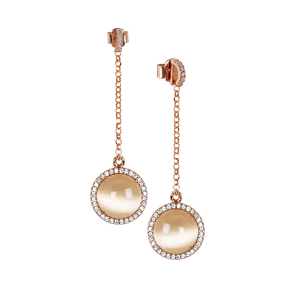 Orecchini con pendente di zirconi e cabochon beige gatteggiante Default Title