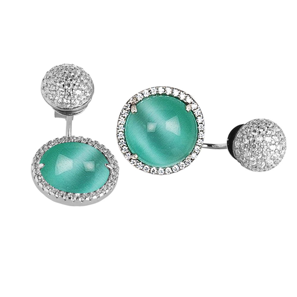 Orecchini reversibili con zirconi e cabochon verde acqua gatteggiante Default Title