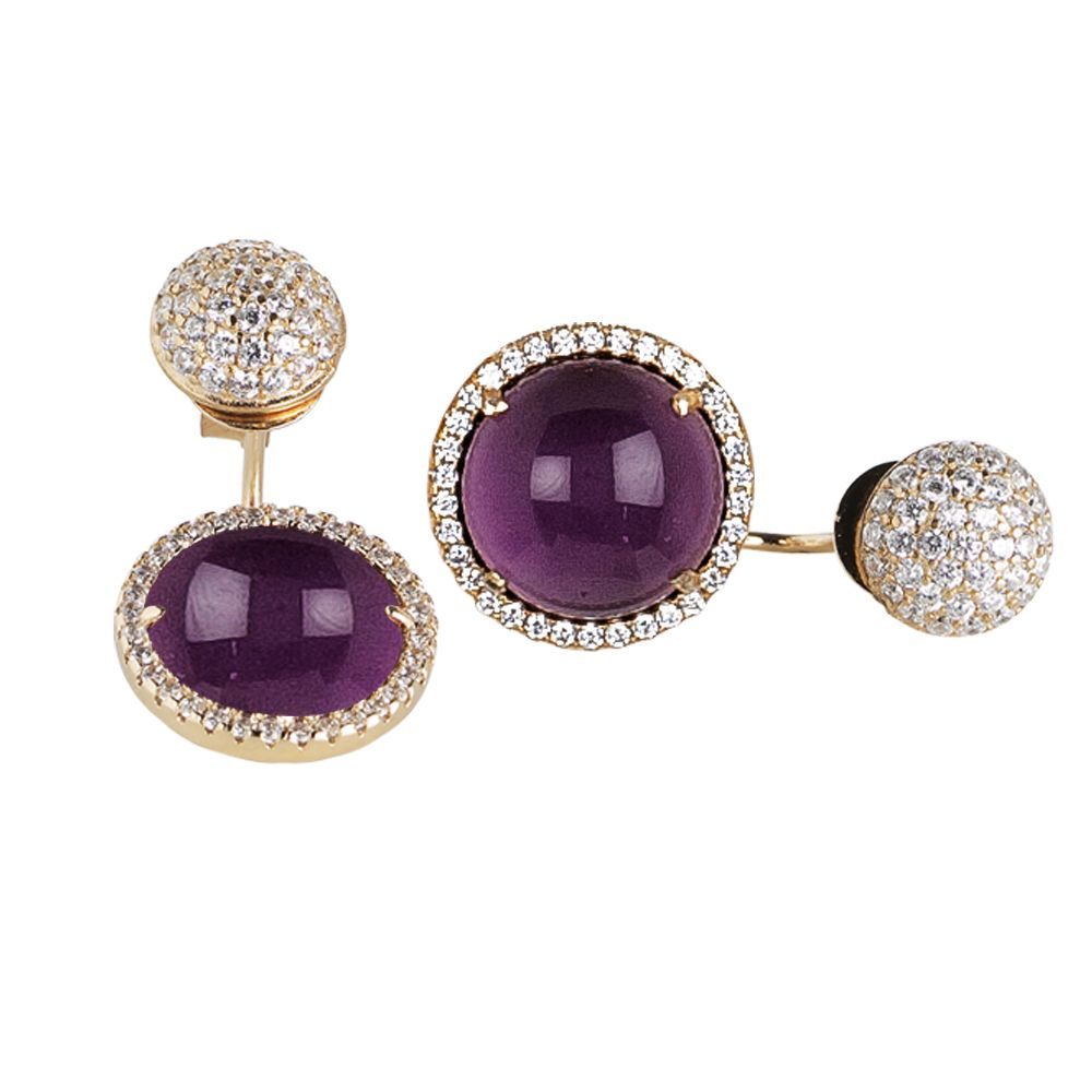 Orecchini reversibili con zirconi e cabochon color ametista gatteggiante Default Title