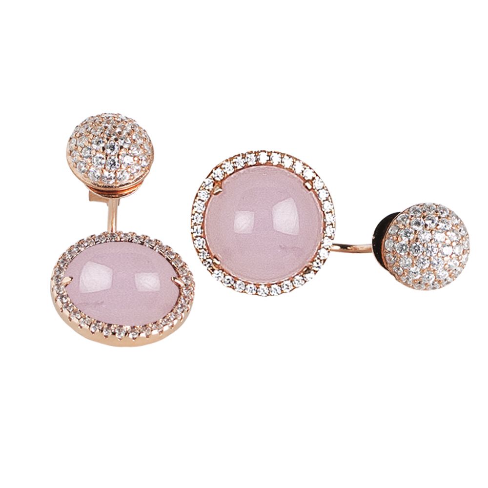Orecchini reversibili con zirconi e cabochon rosa chiaro Default Title