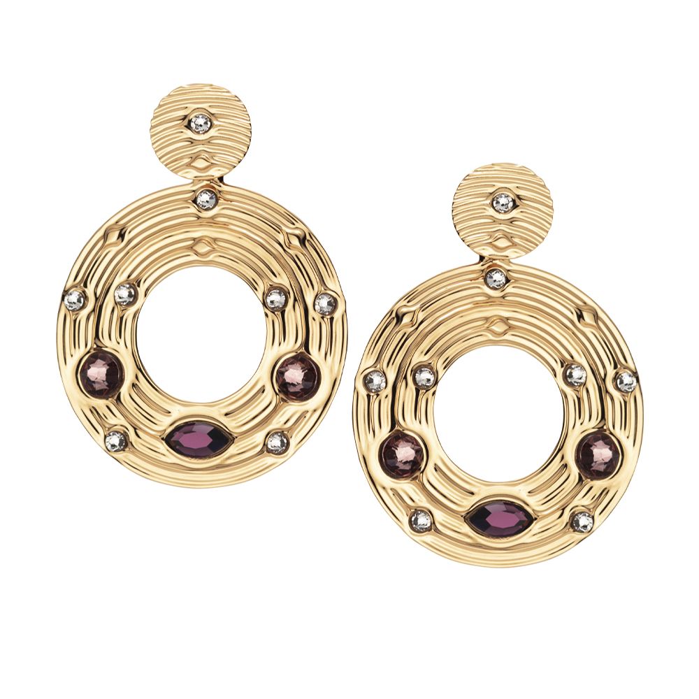 Orecchini con pendente circolare e Swarovski rosa Default Title