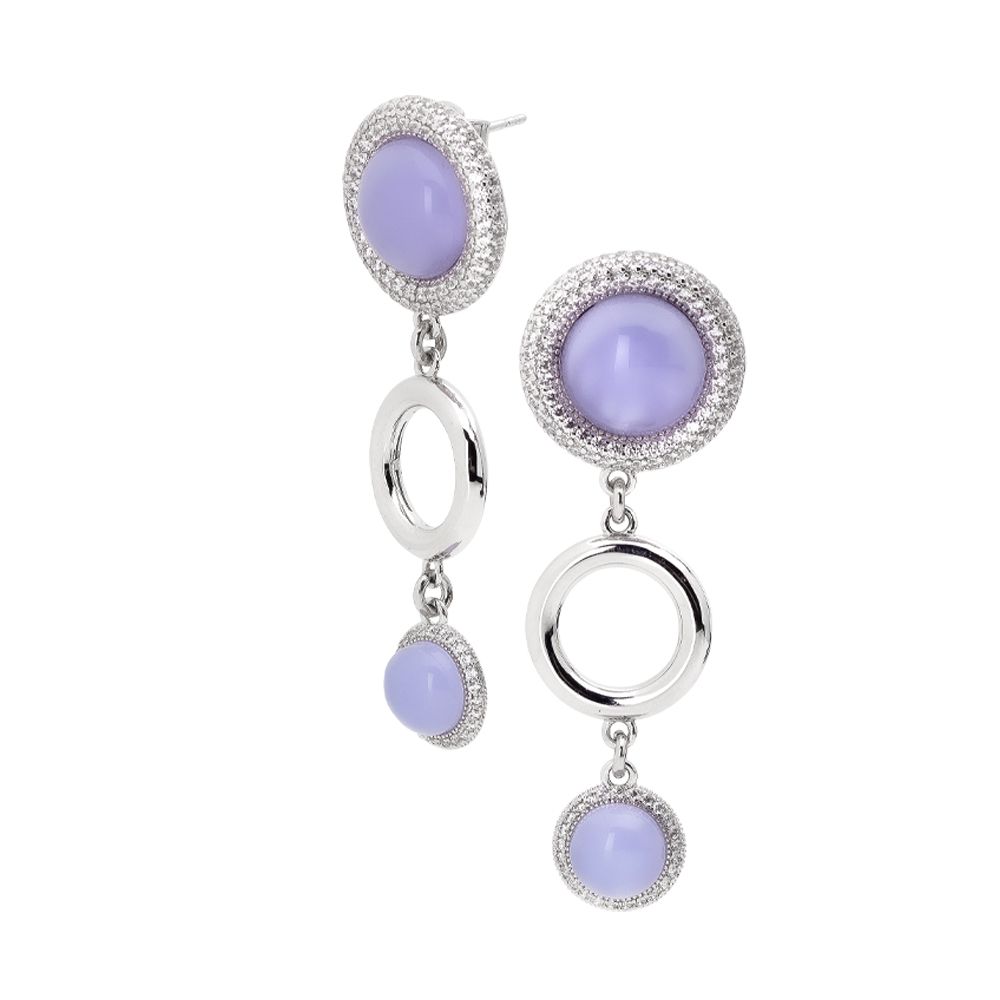 Orecchini dal pendente di cristalli lavanda e cerchio liscio Default Title
