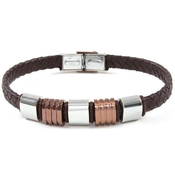 Bracciale in cuoio marrone e acciaio bicolor Default Title