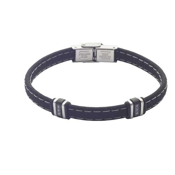 Bracciale in cuoio nero con zirconi Default Title