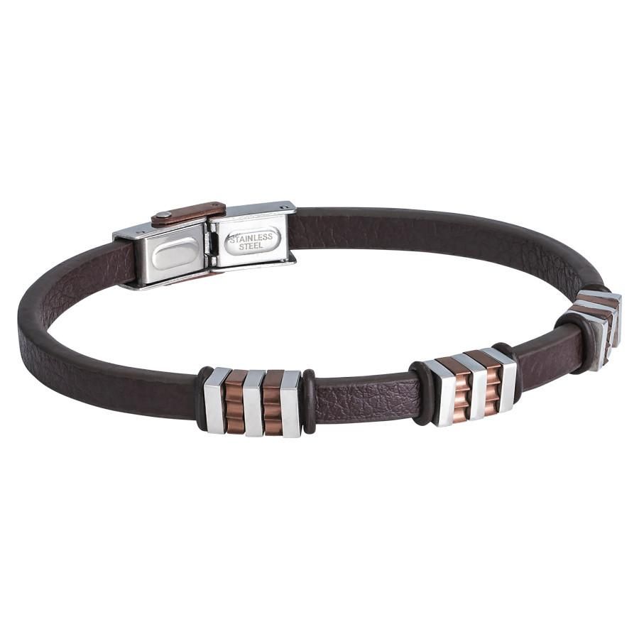 Bracciale in pelle marrone con inserti in Pvd rosato Default Title