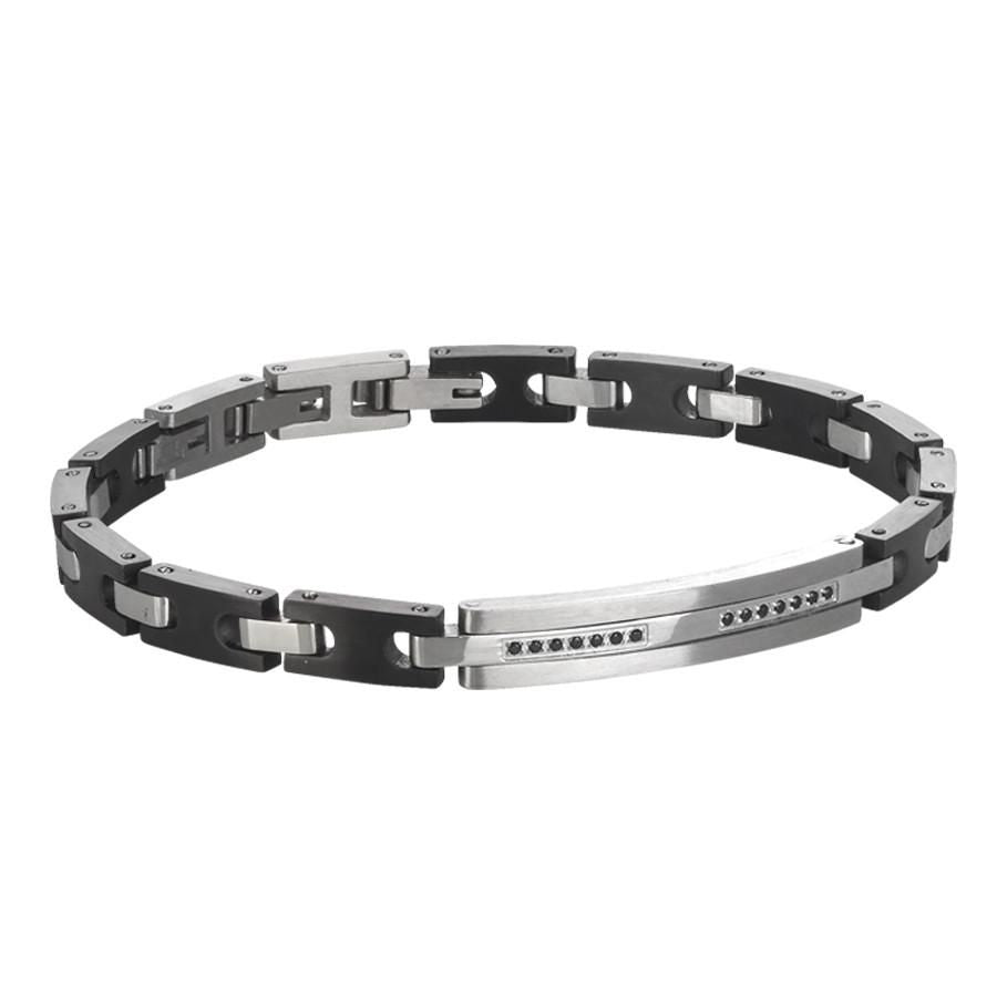 Bracciale modulare in Pvd nero, acciaio e zirconi neri Default Title