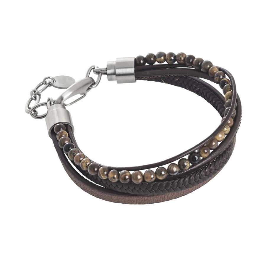 Bracciale in cuoio marrone e occhio di tigre Default Title