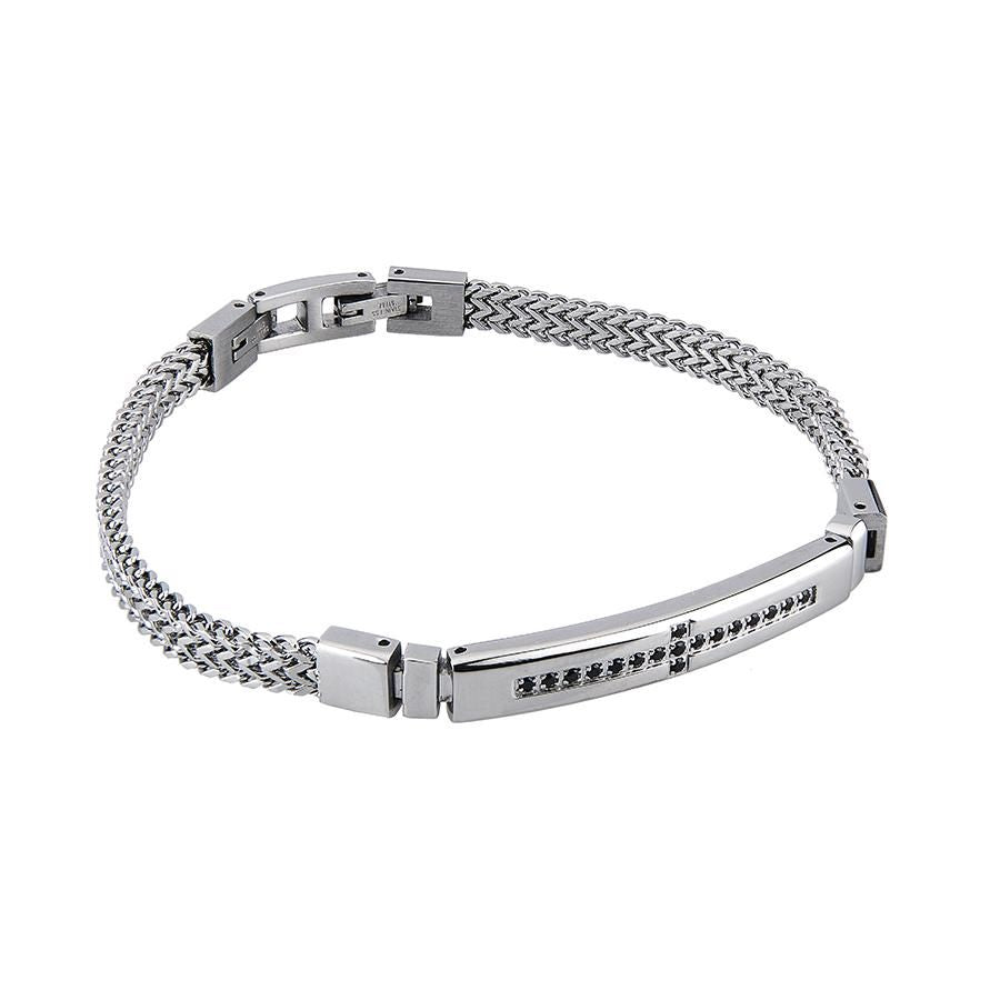 Bracciale doppia spiga in acciaio e zirconi centrali Default Title