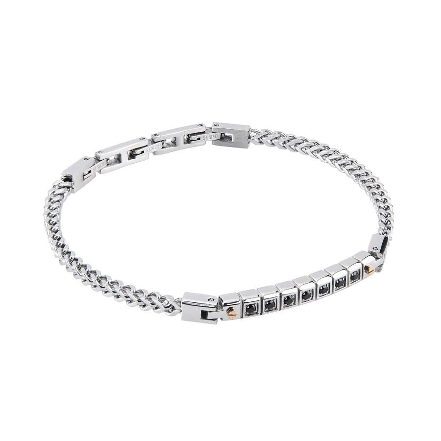 Bracciale in acciaio a maglie intrecciate cin moduli centrali e zirconi Default Title