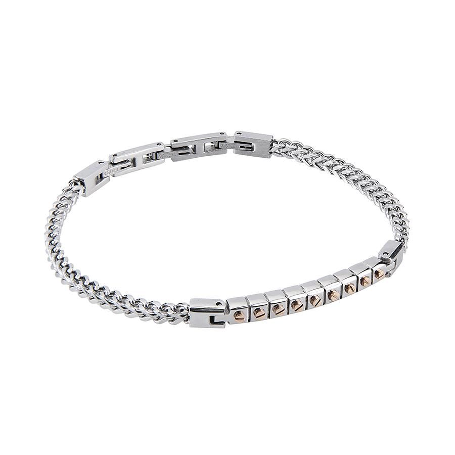 Bracciale in acciaio a maglie intrecciate cin moduli centrali e zirconi champagne Default Title
