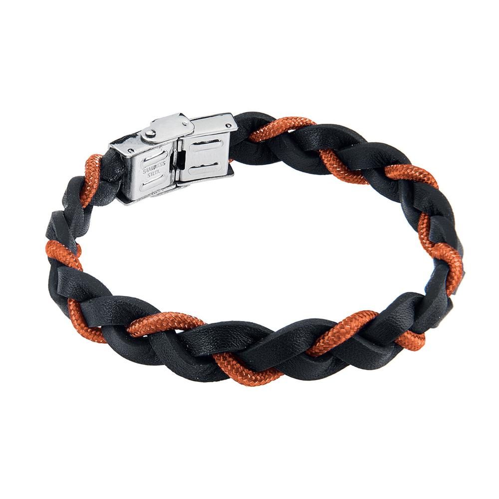 Bracciale a treccia in pelle con cordino marino arancione Default Title