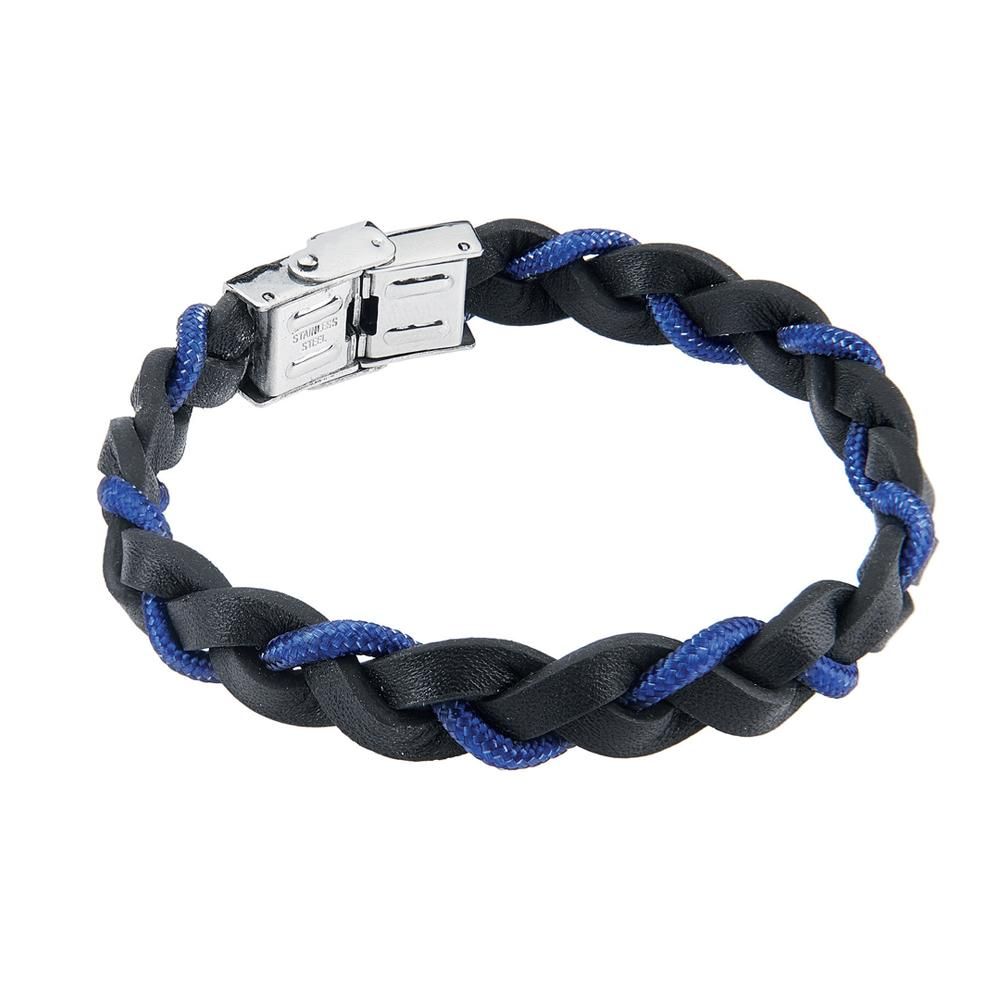 Bracciale a treccia in pelle nera con cordino marino blu Default Title